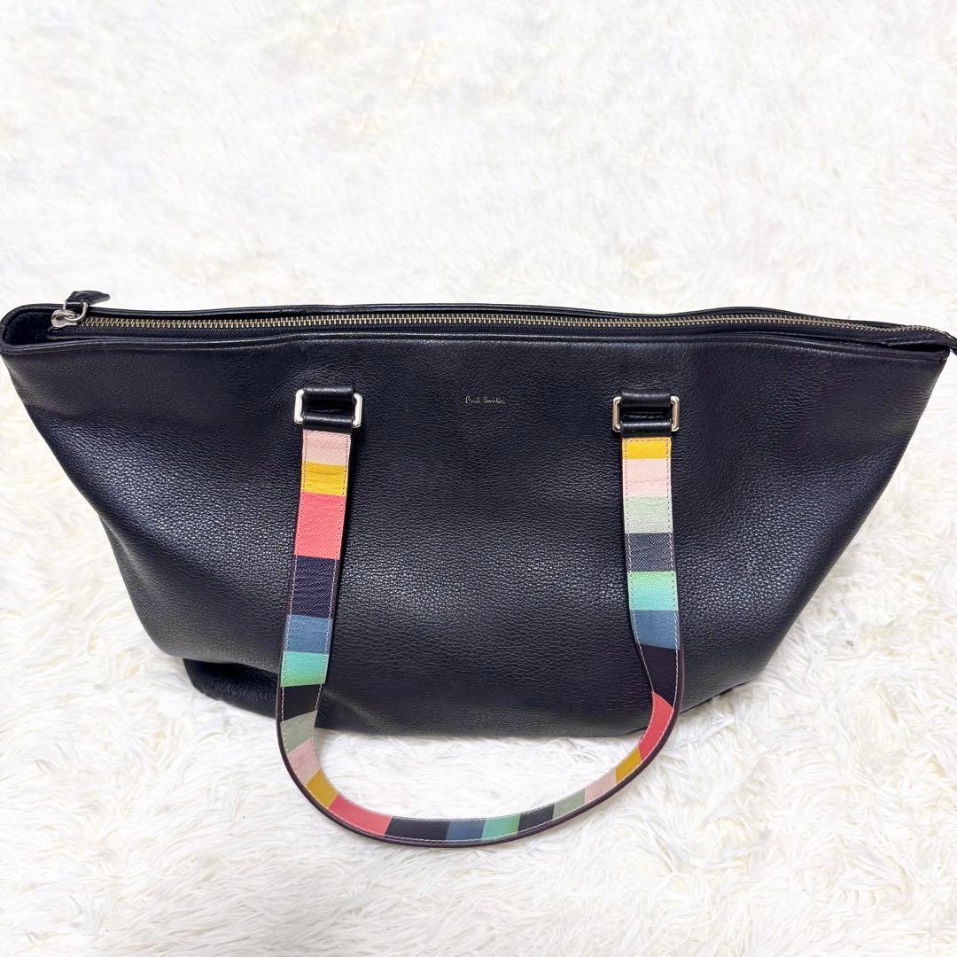 ✨美品✨ポールスミス トートバッグ シボ革 マルチストライプ A4可 肩掛け 黒