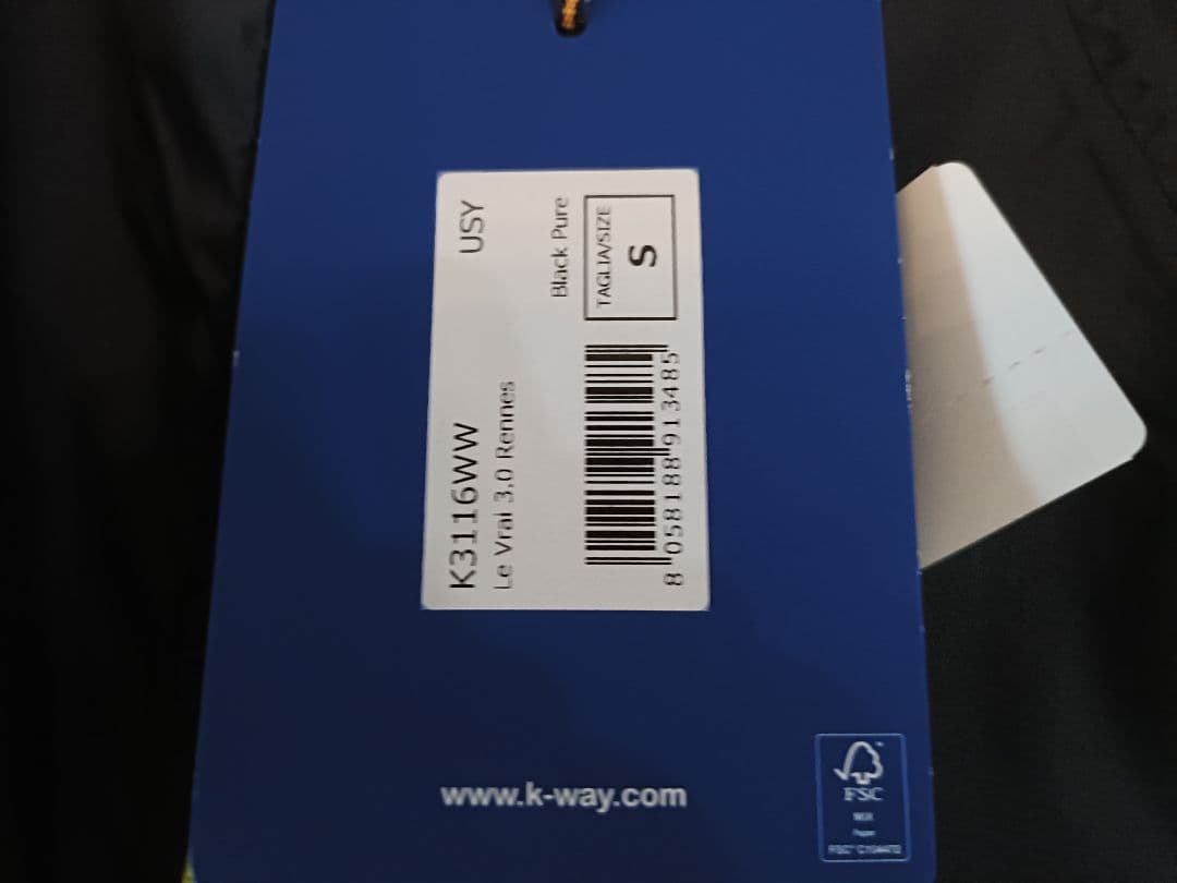 K-WAY ブラック レインコート K31161W サイズS