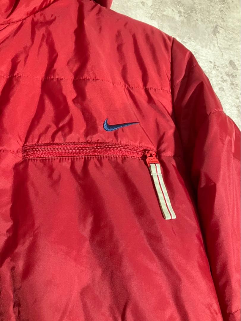 ☘️Nikeフード付き 内ボア 裏起毛 レッド ベンチコート ジャンパー