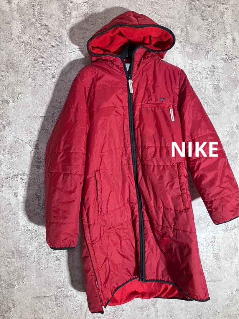 ☘️Nikeフード付き 内ボア 裏起毛 レッド ベンチコート ジャンパー