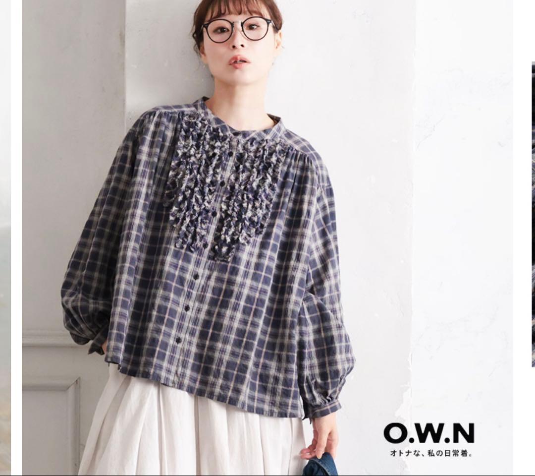 soulberry O.W.N チェックなフリルブラウス　L