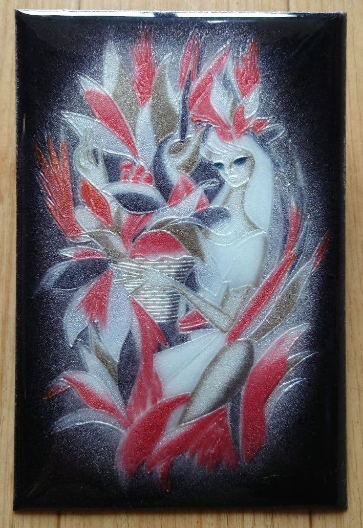 大値下げ◆希少&珍品◆東郷青児 作【火焰】額入 七宝仕上絵◆美品