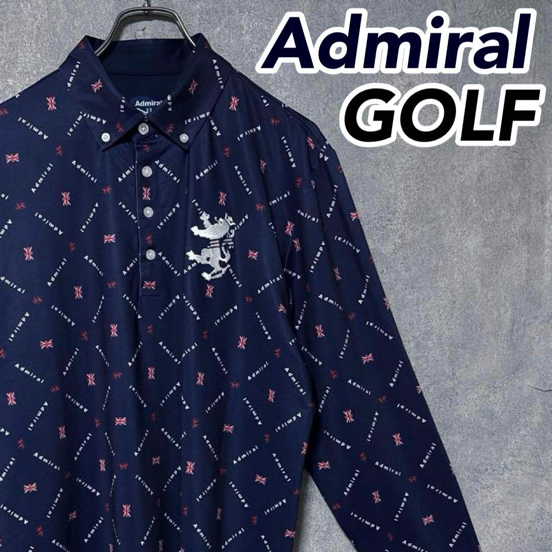 Admiral GOLF アドミラルゴルフ 総柄ロゴ ポロシャツ ネイビー LL
