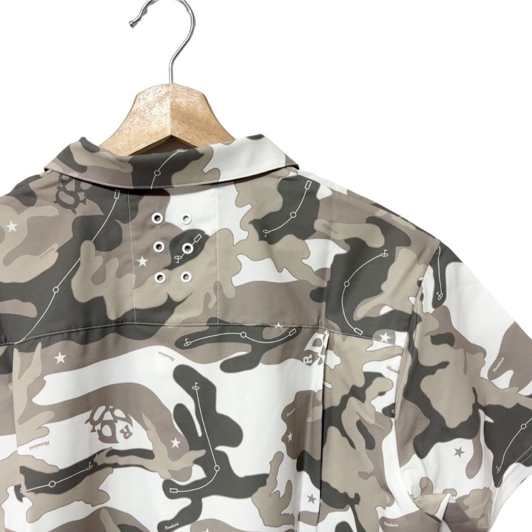 新品 ラッセルノ ゴルフ サファリ ストレッチ シャツ ホワイト カモ L 5