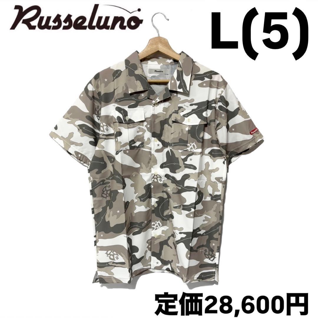 新品 ラッセルノ ゴルフ サファリ ストレッチ シャツ ホワイト カモ L 5