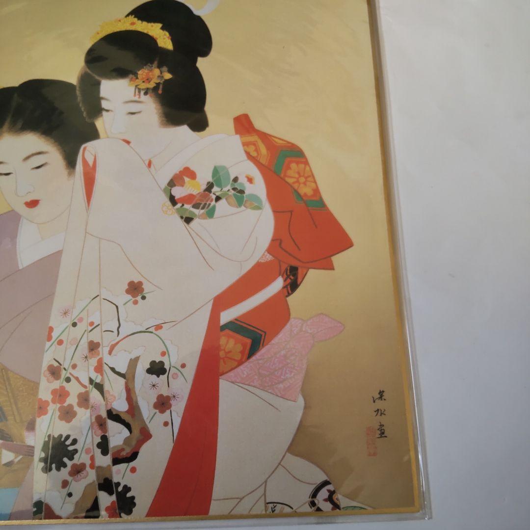 tossy伊東深水『ささやき』美人画 名品 複製 色紙 希少 茶道具 美品
