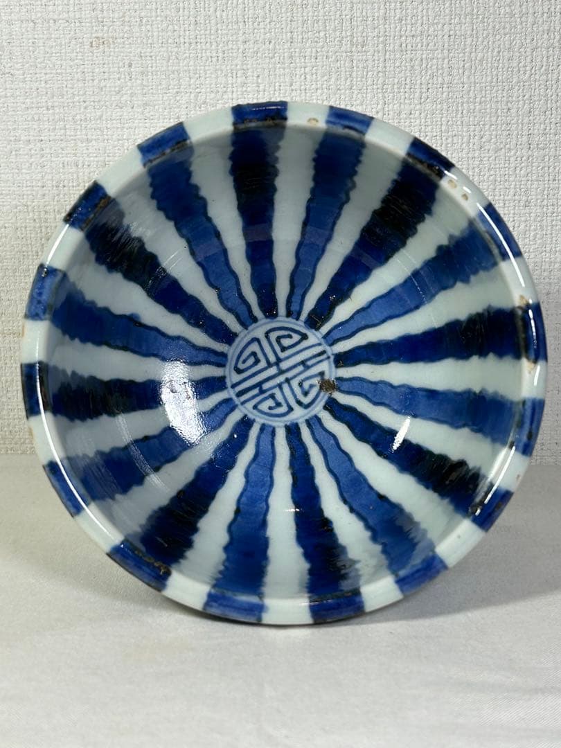 古伊万里染付　縦線紋盃洗 江戸時代　無傷