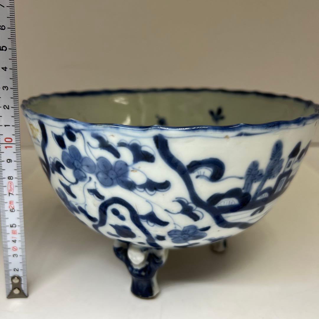 専用　古伊万里　染付三足鉢　口径約18.5㎝　東Y8-0216④大