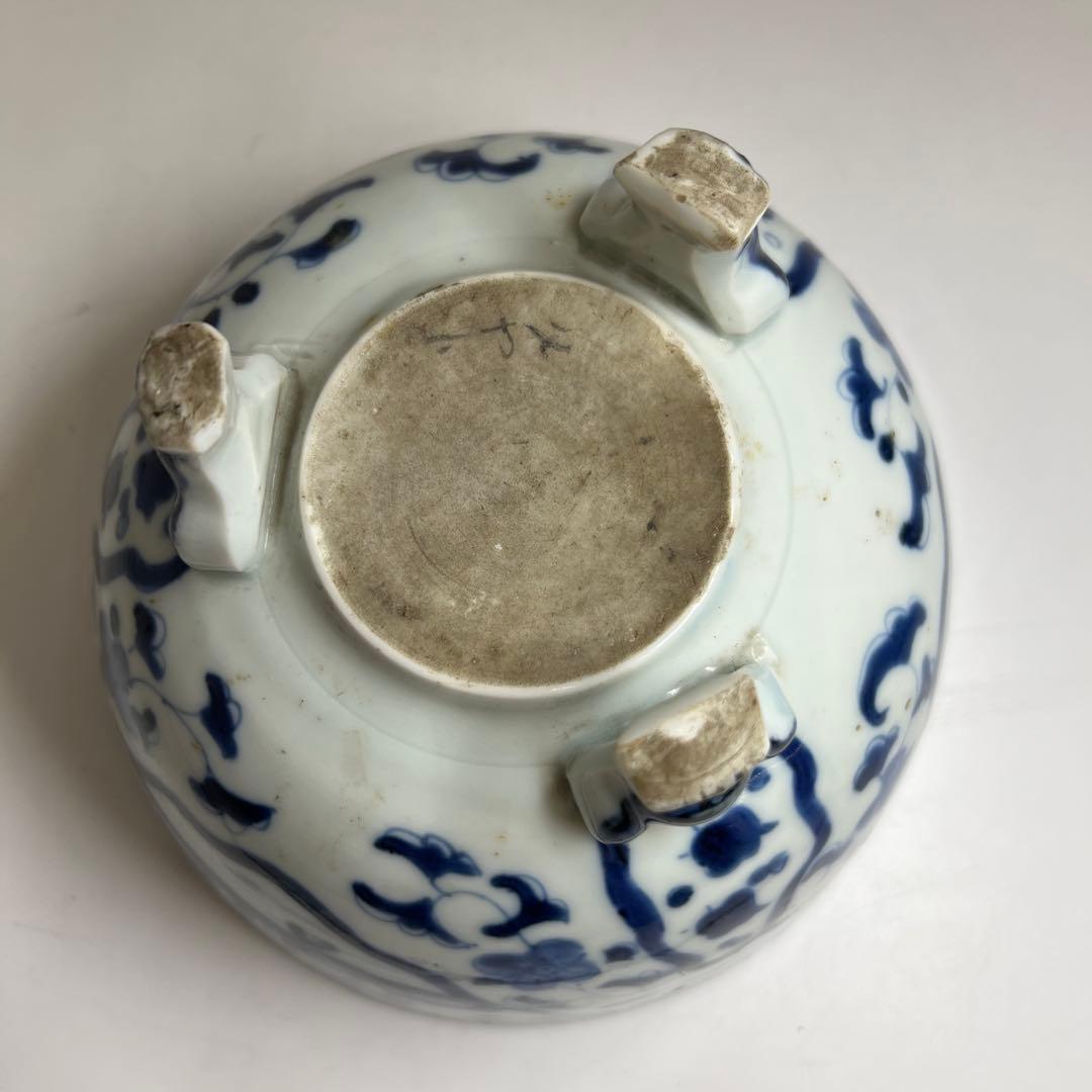 専用　古伊万里　染付三足鉢　口径約18.5㎝　東Y8-0216④大