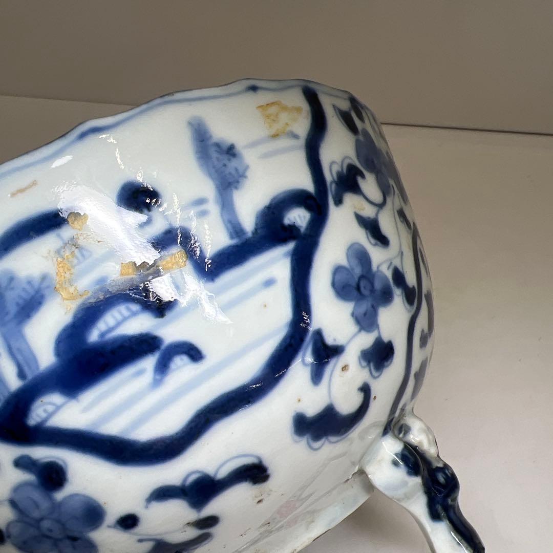専用　古伊万里　染付三足鉢　口径約18.5㎝　東Y8-0216④大