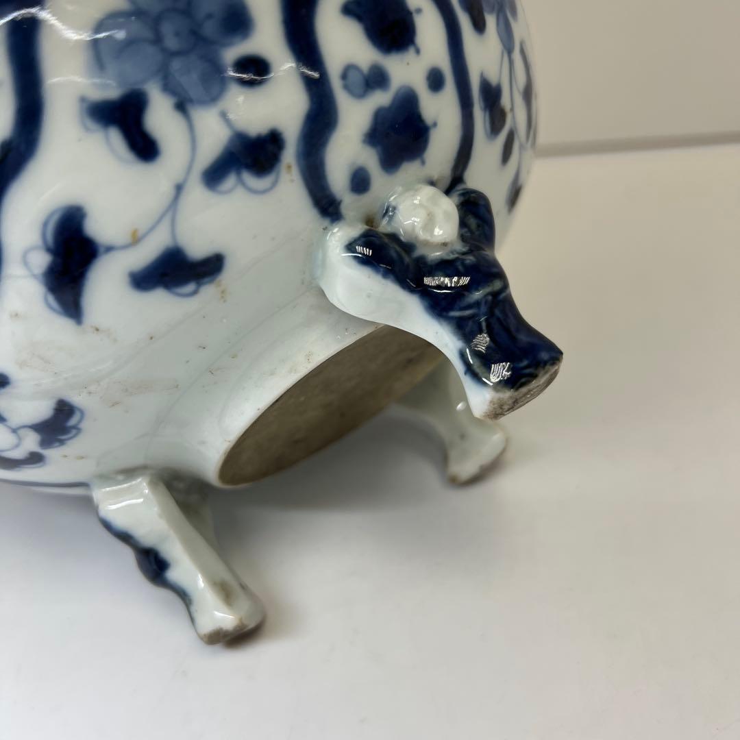 専用　古伊万里　染付三足鉢　口径約18.5㎝　東Y8-0216④大