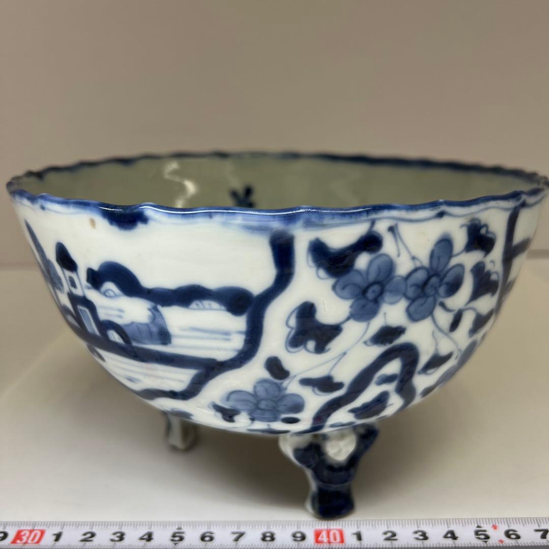 専用　古伊万里　染付三足鉢　口径約18.5㎝　東Y8-0216④大
