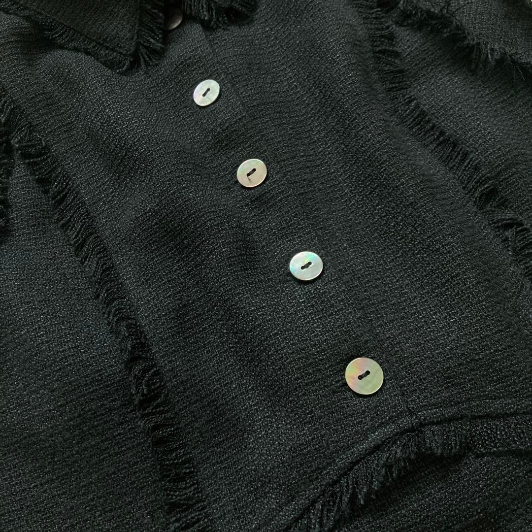 25AW✨ フレイアイディー　フリンジデザインツイードポロワンピース　ブラック
