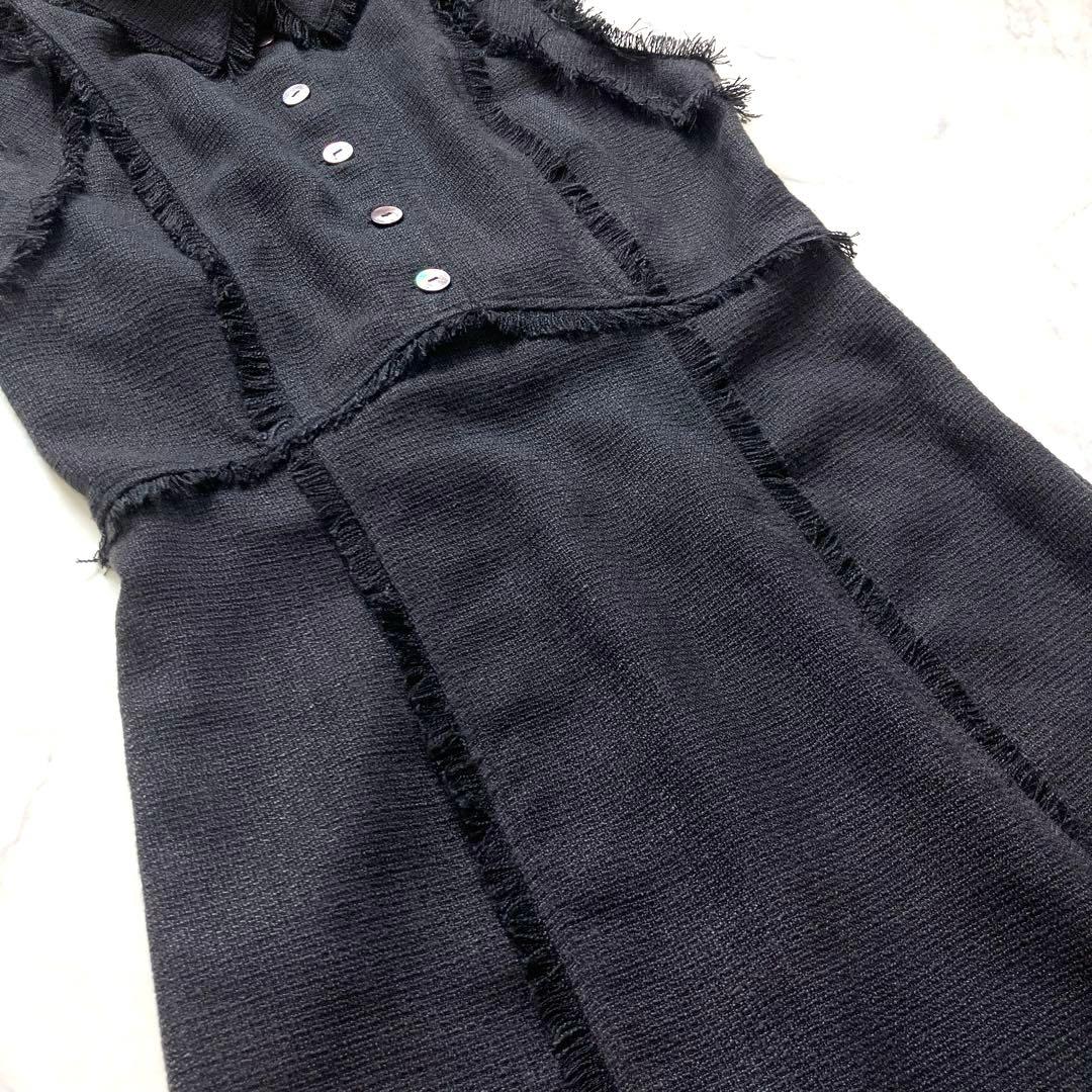 25AW✨ フレイアイディー　フリンジデザインツイードポロワンピース　ブラック