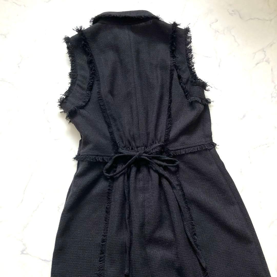 25AW✨ フレイアイディー　フリンジデザインツイードポロワンピース　ブラック
