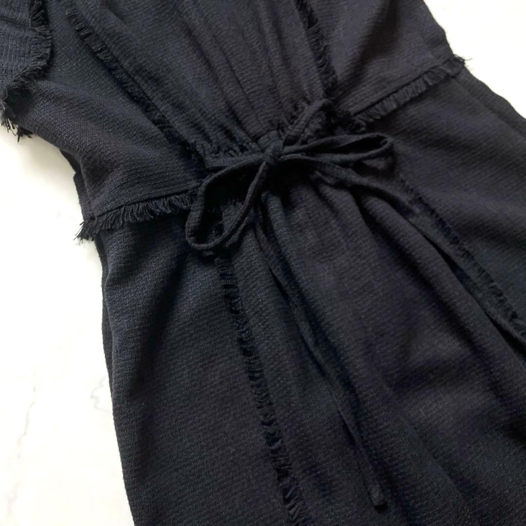 25AW✨ フレイアイディー　フリンジデザインツイードポロワンピース　ブラック