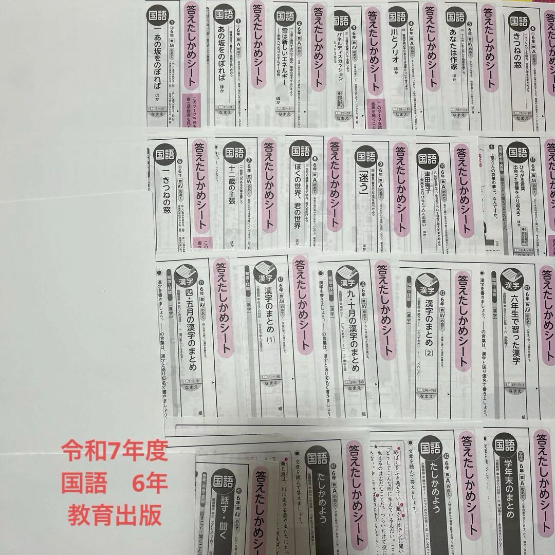 6年生 答えたしかめシート 国語　1年分