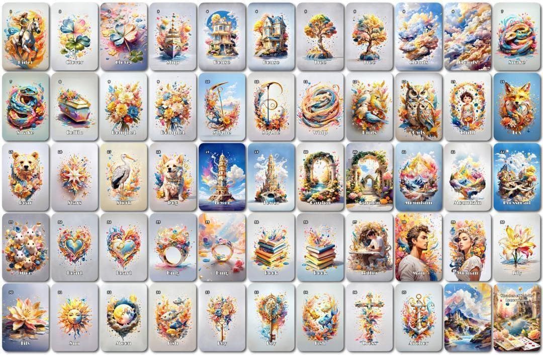 【正規品ルノルマンカード】メルヘンで可愛いパステル色✨53枚✨生命の色合いデッキ