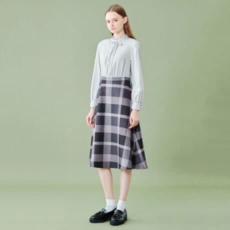 新品 ブルーレーベルクレストブリッジ シャツワンピース風ドレス 38Mチェック黒