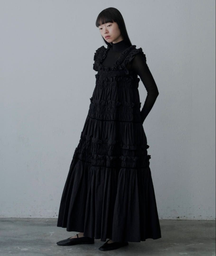 b*i様 【正規品】PERNAペルナ ギャザーキャミフリルワンピース ブラック