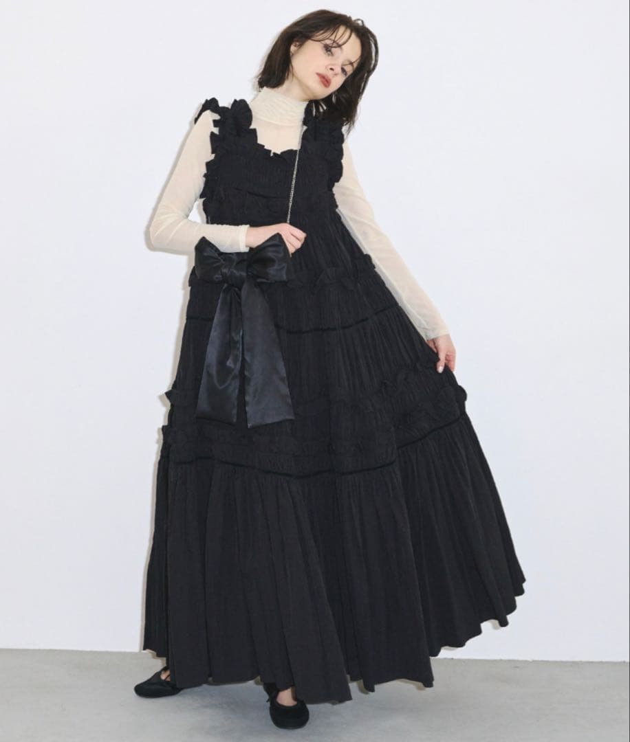b*i様 【正規品】PERNAペルナ ギャザーキャミフリルワンピース ブラック