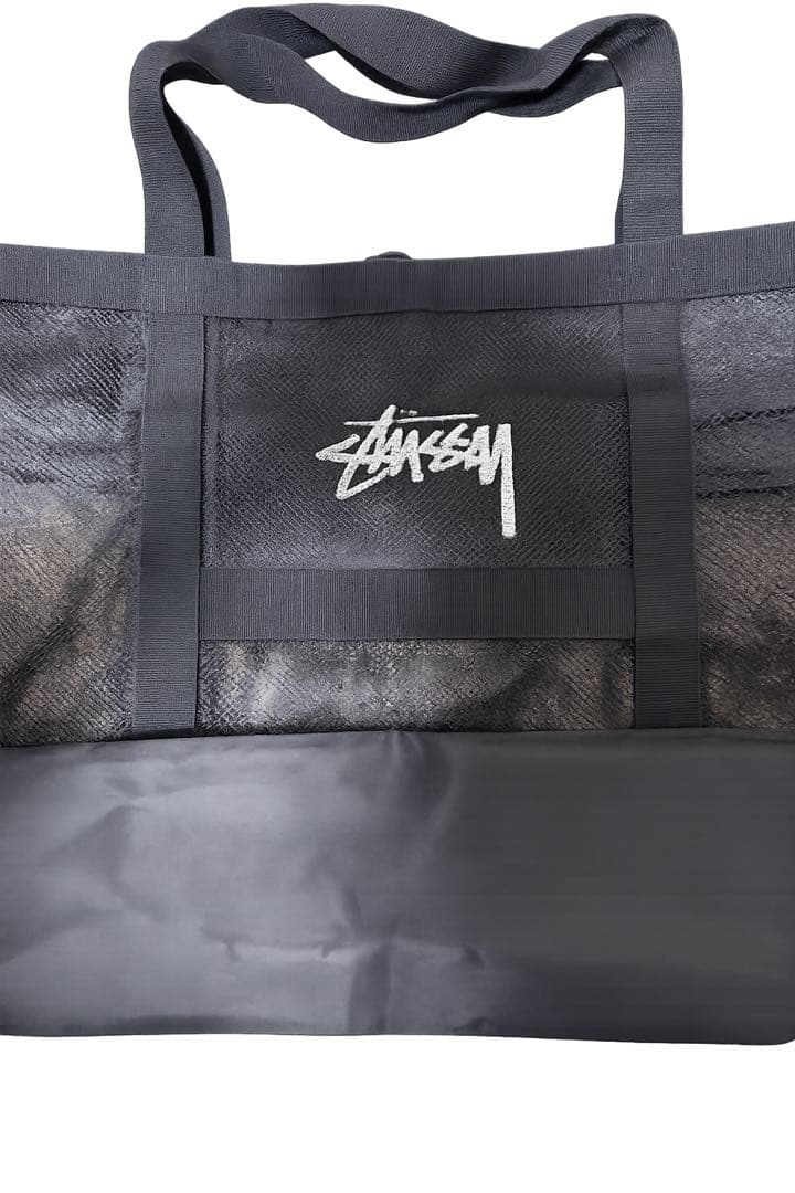 STUSSY MESH ブラックトートバッグメッシュBEACH TOTE BAG