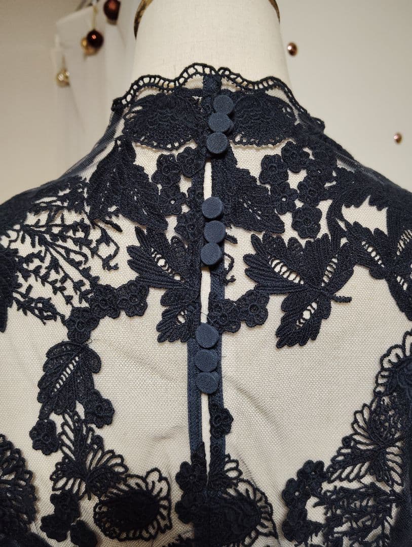【美品】フランスヴィンテージ レース刺繍 シースルーブラウス トップス ブラック