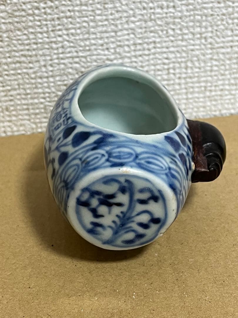 中国古美術 宣徳年制銘染付草花文小鳥飼い餌入、水入時代物