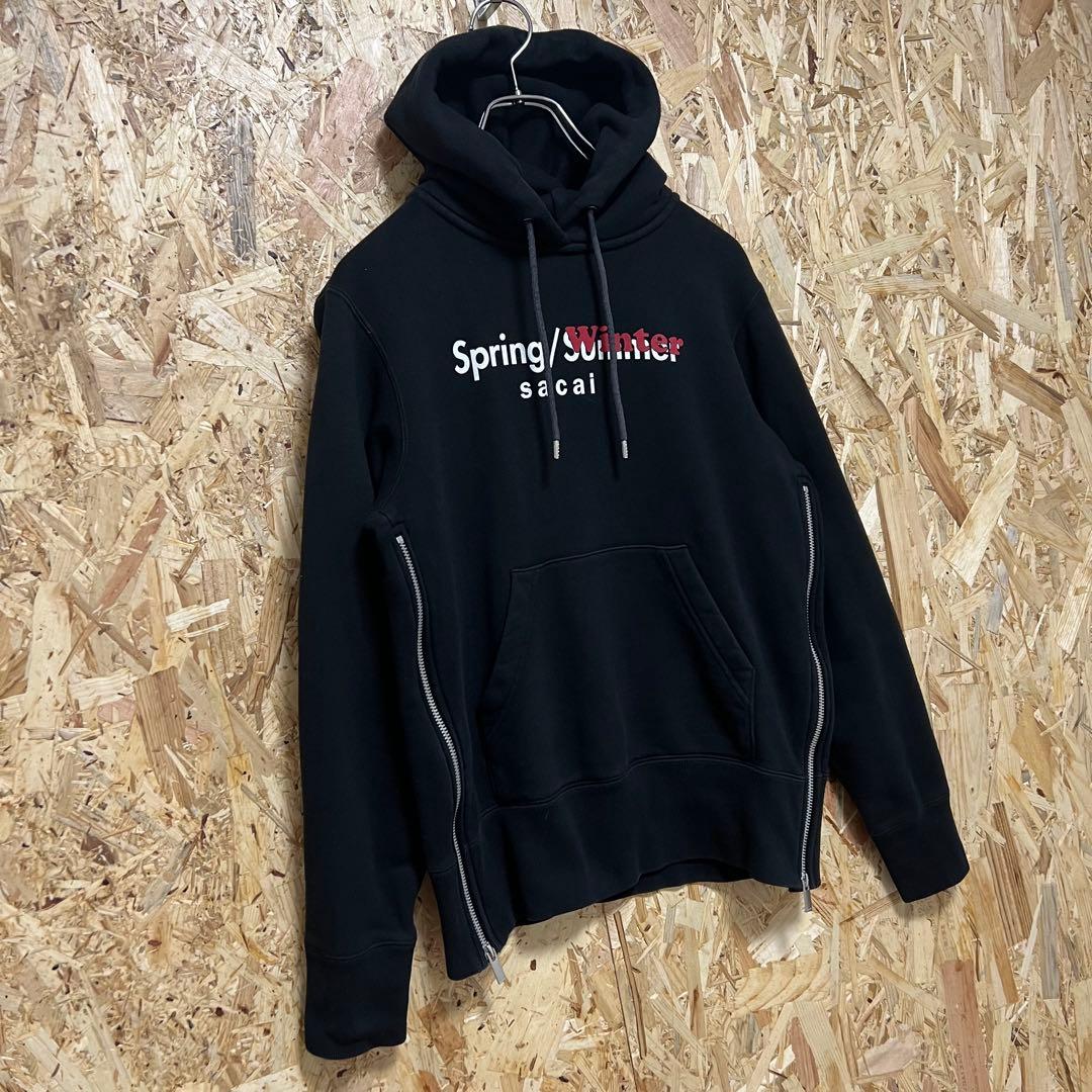 sacai サカイ パーカー フーディ ブラック サイドファスナー