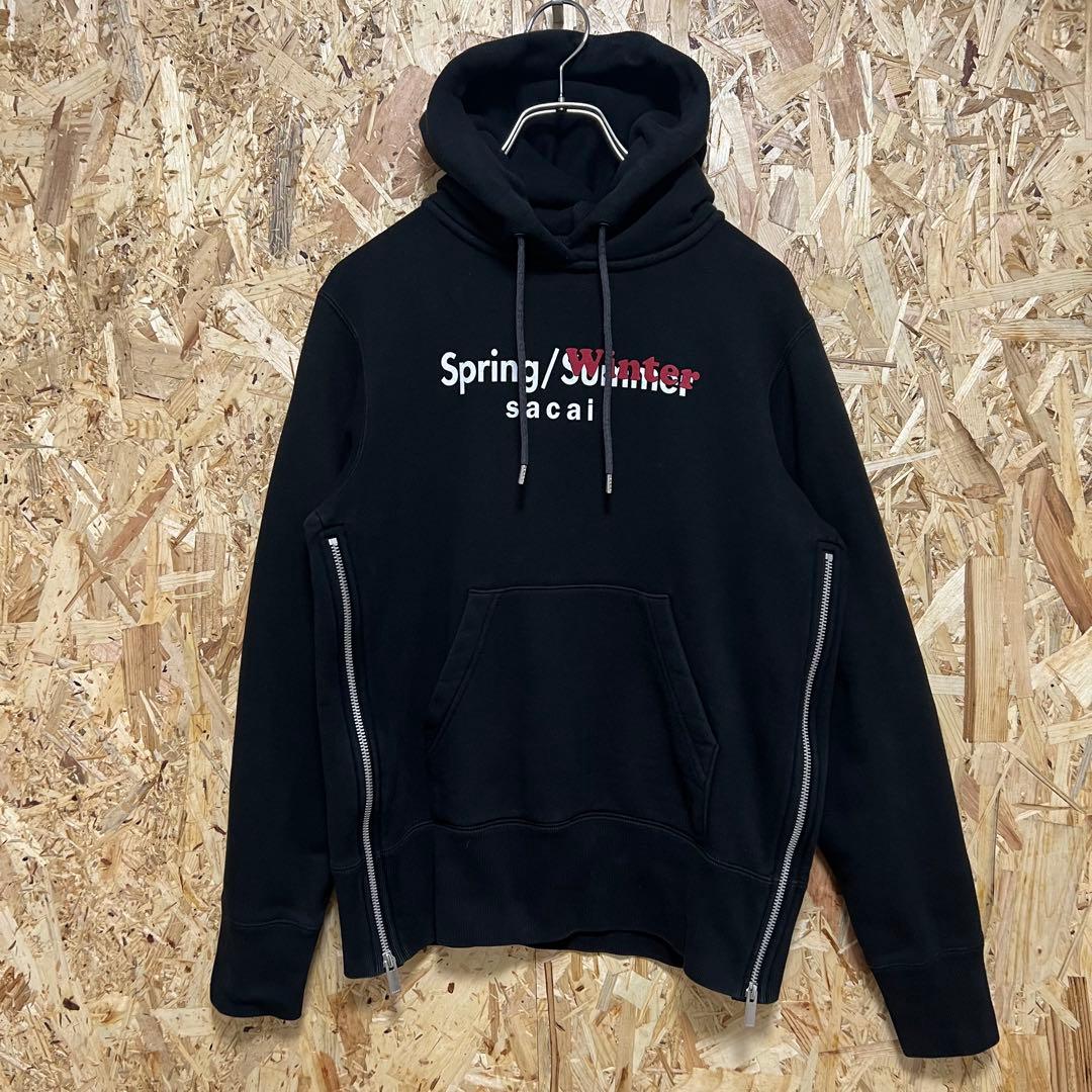 sacai サカイ パーカー フーディ ブラック サイドファスナー
