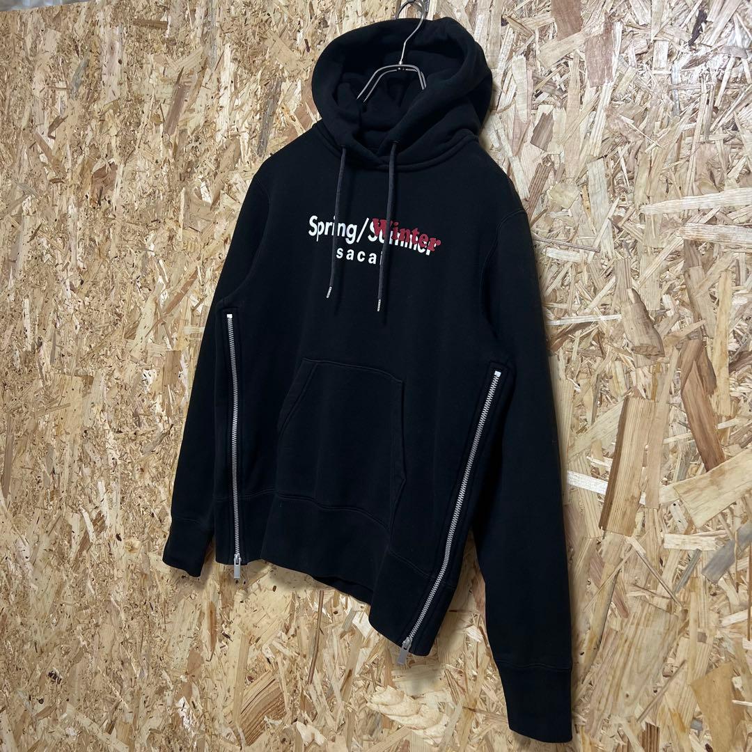 sacai サカイ パーカー フーディ ブラック サイドファスナー