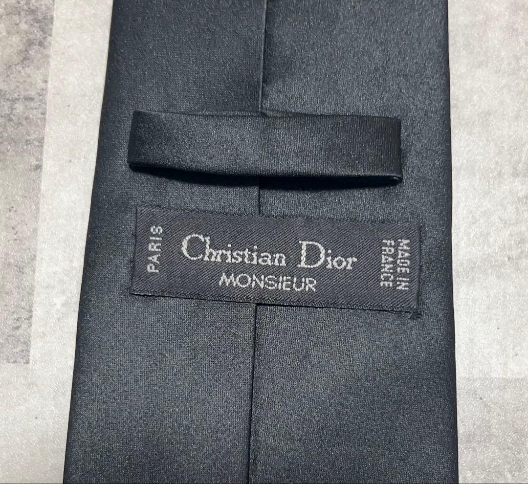 未使用級 Christian Dior ネクタイ ソリッド ブラック ツヤ光沢