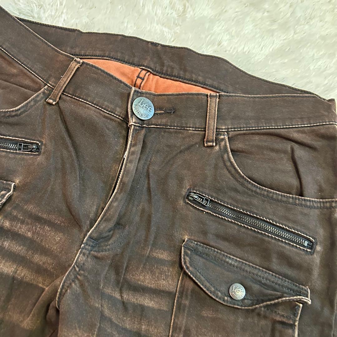 美品⭐︎Lee デニム　カーゴ パンツ　フェイド加工y2k ヒゲ ブラウン　34