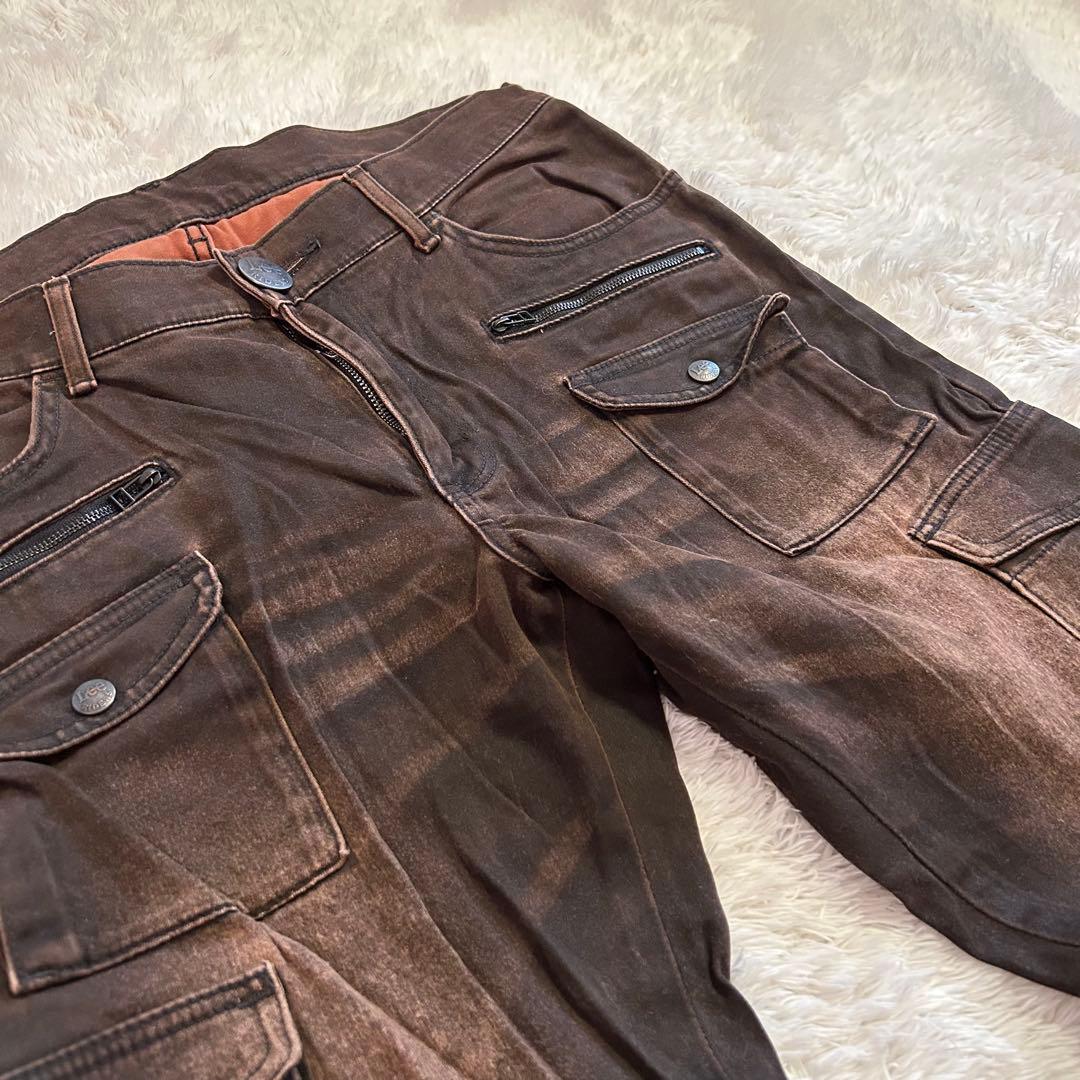 美品⭐︎Lee デニム　カーゴ パンツ　フェイド加工y2k ヒゲ ブラウン　34