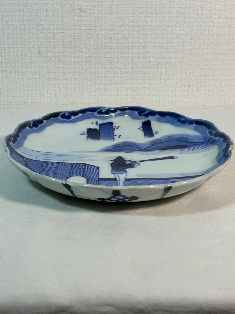 伊万里染付　異人遠眼鏡図　江戸時代後期5寸皿