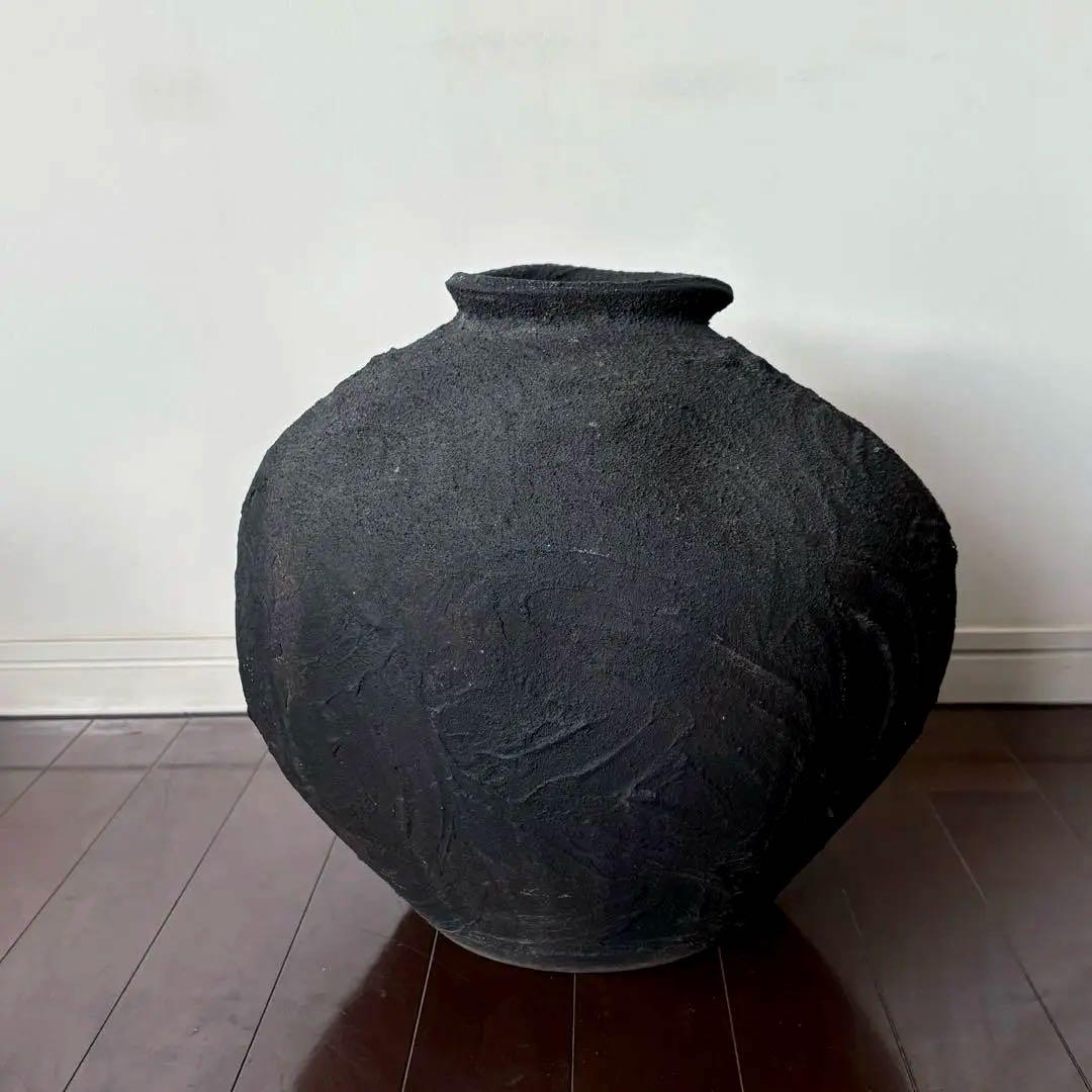 大壺　高さ37cm 陶器　時代物　黒　花器(検) 二階堂明弘　内田鋼一　濱名一憲