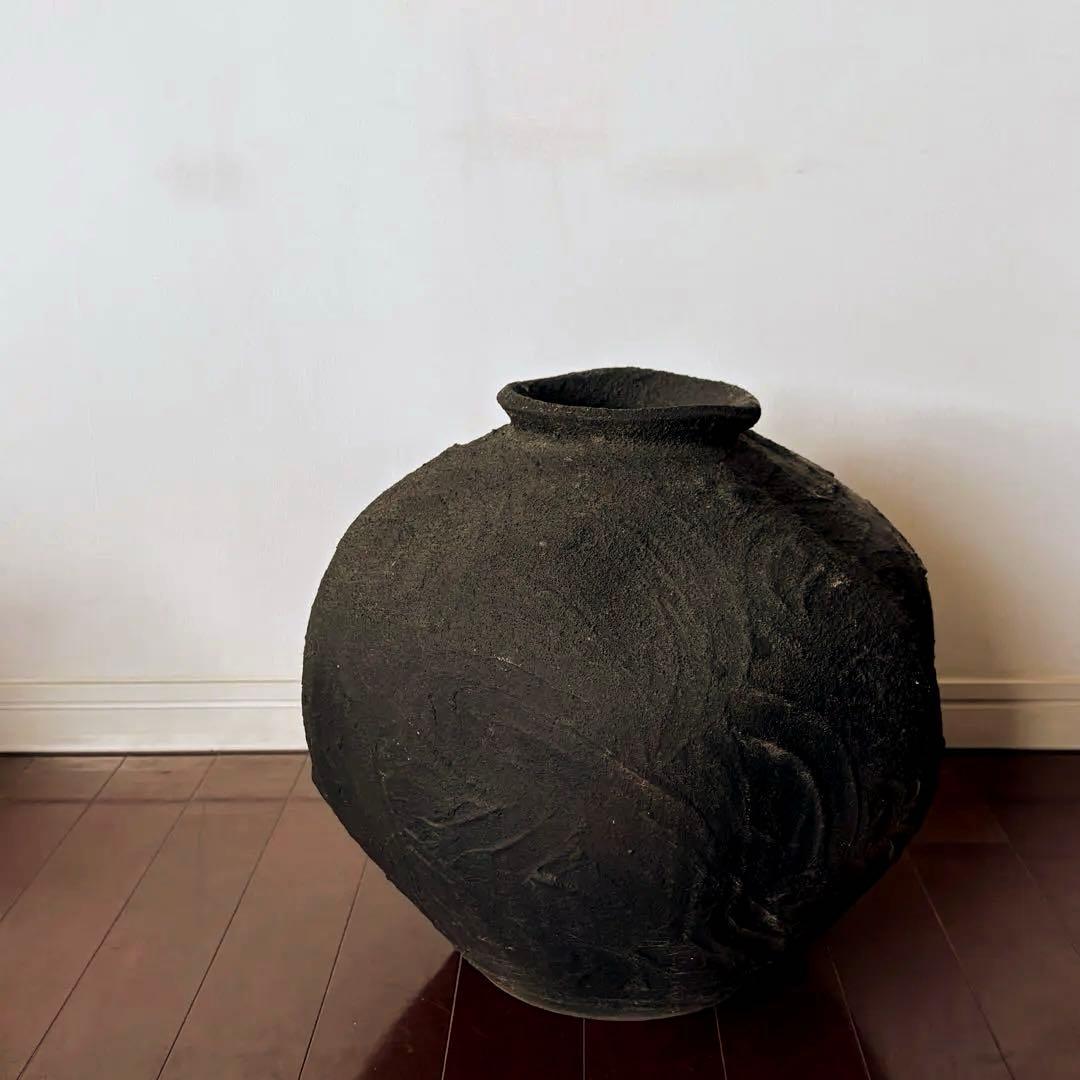 大壺　高さ37cm 陶器　時代物　黒　花器(検) 二階堂明弘　内田鋼一　濱名一憲