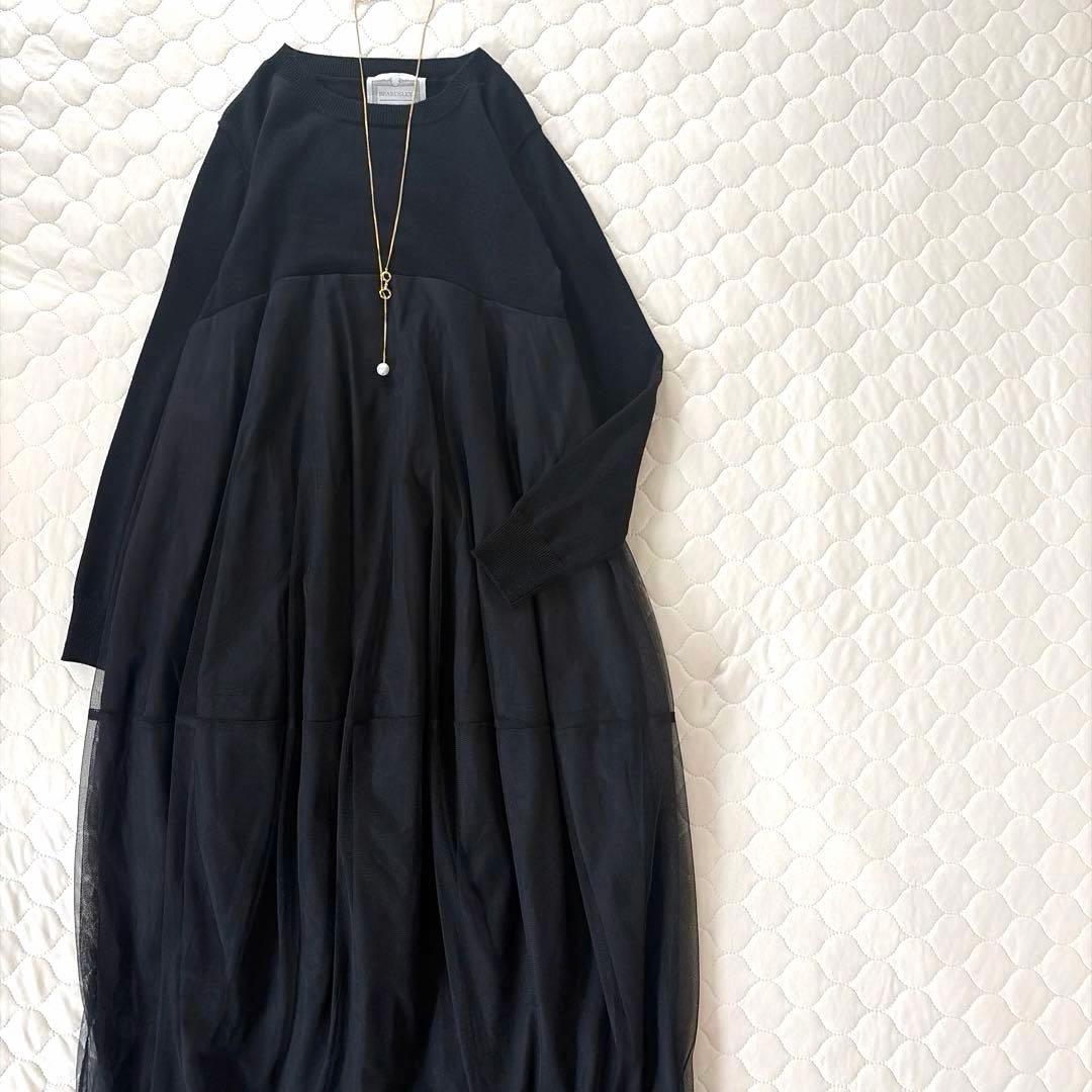 【美品】定価3.3万✴︎BEARDSLEY ニットチュールマルワンピース　ブラック