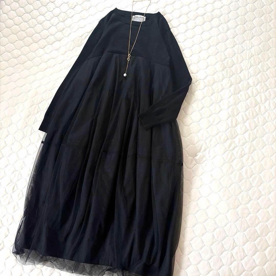 【美品】定価3.3万✴︎BEARDSLEY ニットチュールマルワンピース　ブラック