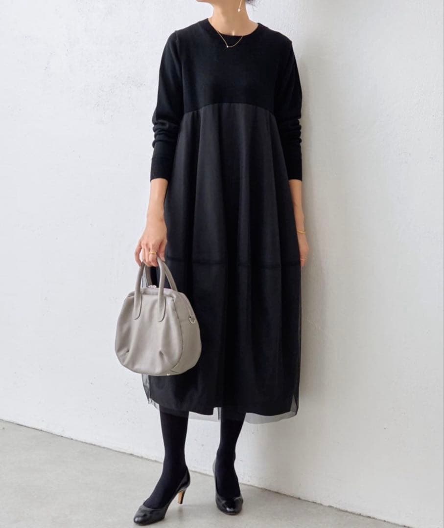 【美品】定価3.3万✴︎BEARDSLEY ニットチュールマルワンピース　ブラック