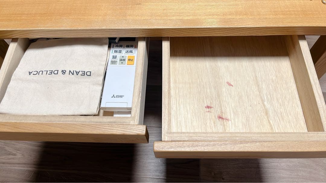 ナチュラルウッド センターテーブル 引き出し付き　ローテーブル