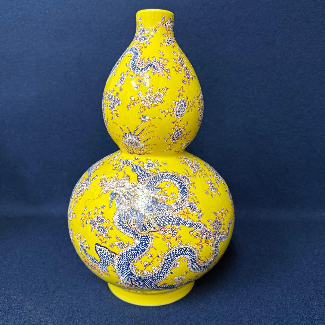 大清乾隆年製 花瓶 花器 瓢箪型 龍図 縁起物 時代 古玩 旧家 蔵出 骨董品