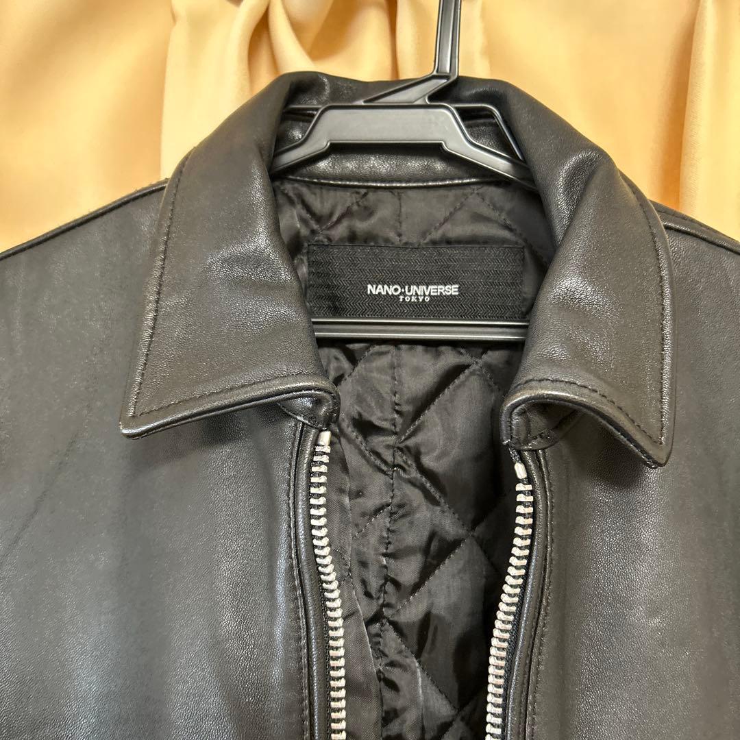 極美品 Mナノユニバース 羊革 ライダース ジャケット 黒