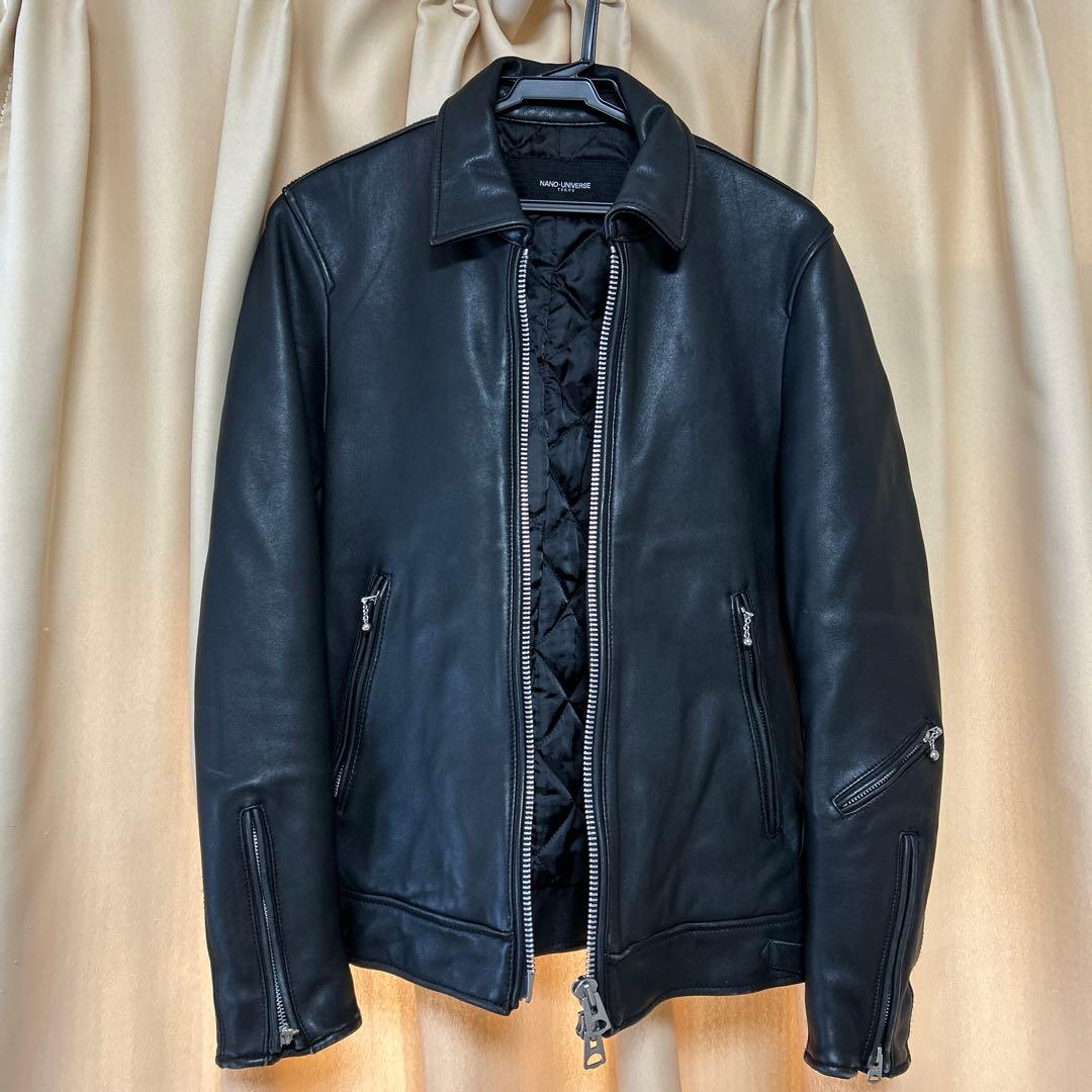 極美品 Mナノユニバース 羊革 ライダース ジャケット 黒