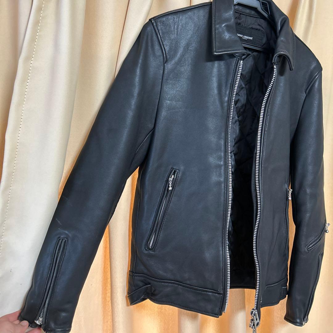 極美品 Mナノユニバース 羊革 ライダース ジャケット 黒
