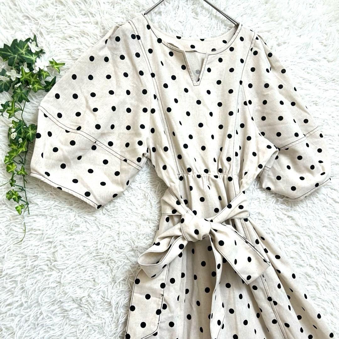 【完売品】美品　ナチュラルクチュール ランタンスリーブワンピース ドット　M
