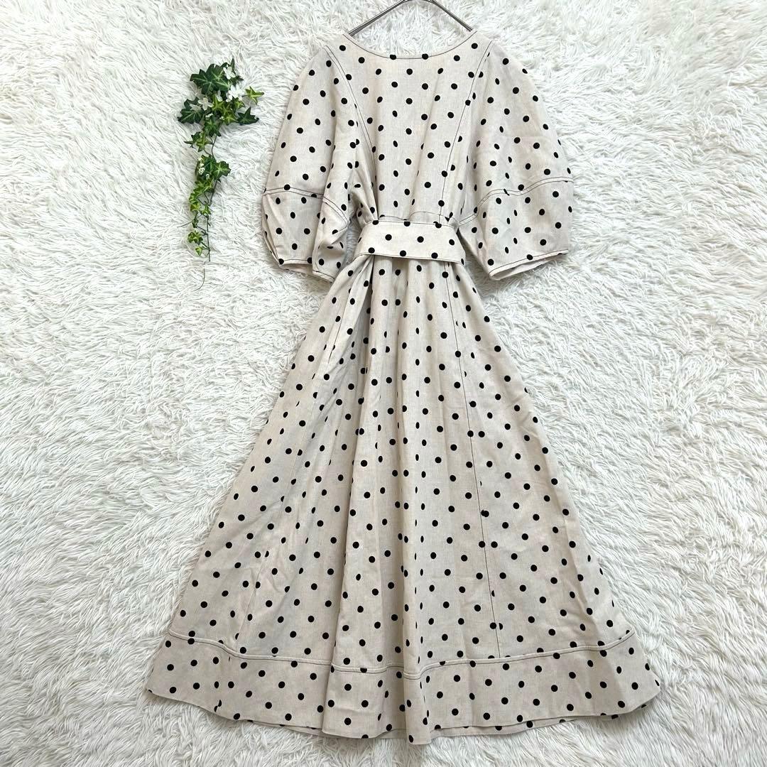 【完売品】美品　ナチュラルクチュール ランタンスリーブワンピース ドット　M