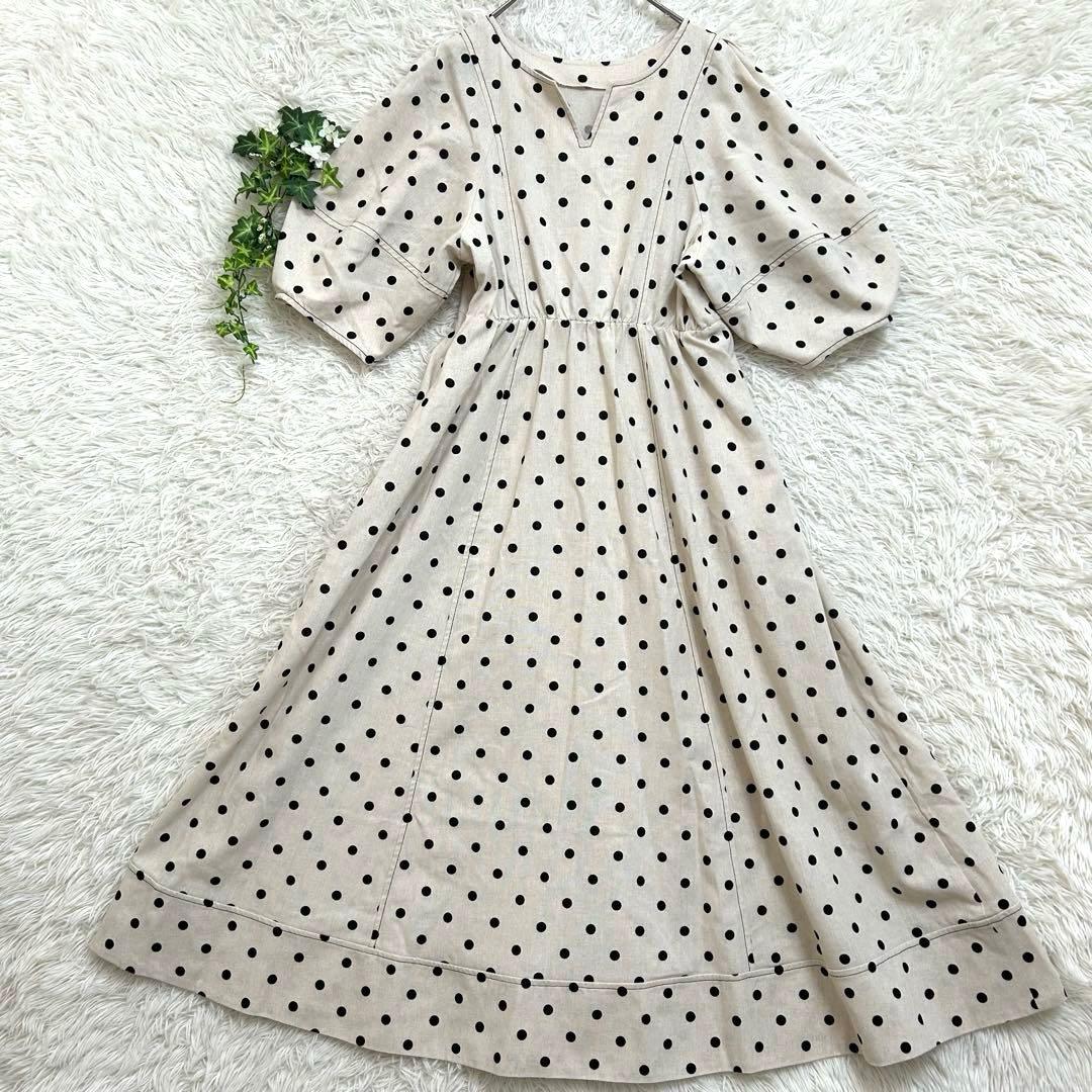 【完売品】美品　ナチュラルクチュール ランタンスリーブワンピース ドット　M
