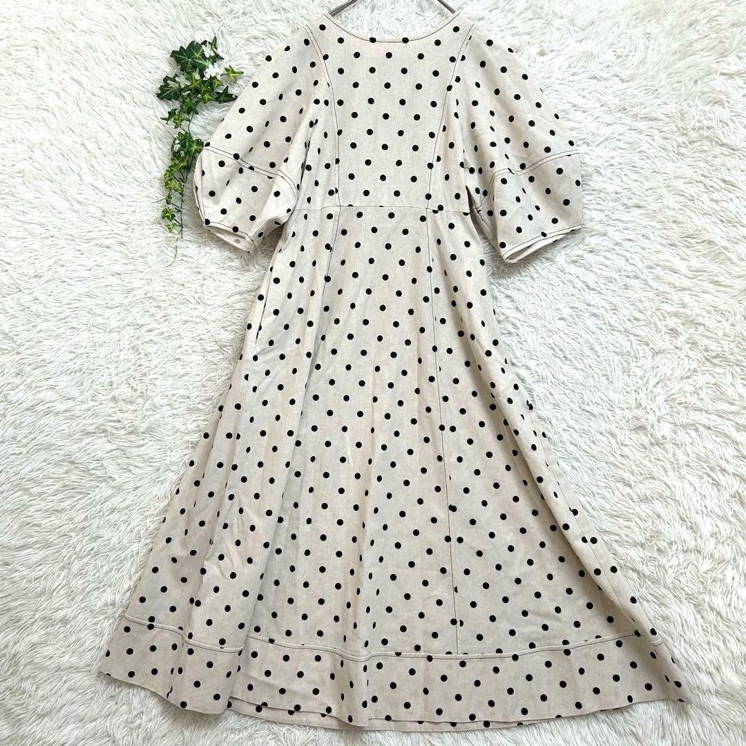 【完売品】美品　ナチュラルクチュール ランタンスリーブワンピース ドット　M