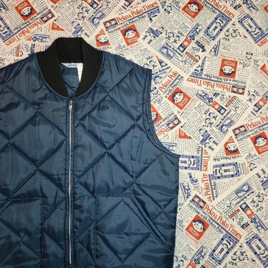 激レア 70s BIG SMITH 三角タグ キルティングベスト ネイビー M